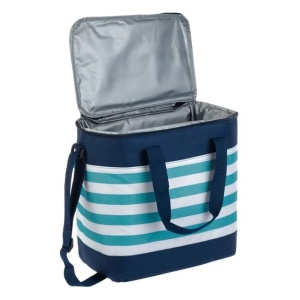 Geanta Izoterma pentru alimente, Capacitate 15L, Dimensiune 28x18x30cm, Bleu Turcoaz cu Dungi