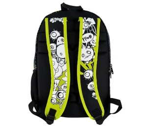 Ghiozdan cu Fermoar Mare, model Skateboard cu Cranii, 30x19x44 cm, negru cu verde, - Img 4