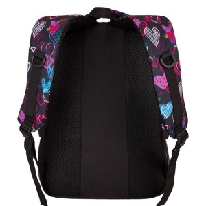 Ghiozdan pentru scoala, model cu inimi colorate si 3 Insigne, 35x14x46 cm, negru - Img 2