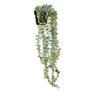 Ghiveci decorativ cu planta artificiala curgatoare de eucalipt, 66 cm, negru/verde - Img 1