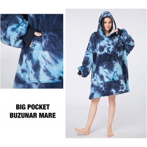 Hanorac Patura Oversize cu Gluga si Buzunar Frontal, Pufos si Cald, Multicolor, Marime Universala - Img 15