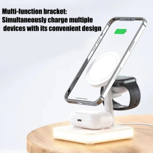 Incarcator wireless 4 in 1, 25W, compatibil cu iPhone, iWatch, Airpod Pro 2 3, cu mufa USB Type-C, lumina LED, Alb - Img 6