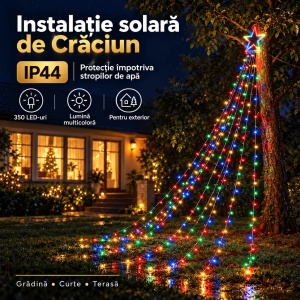 Instalație solară de Crăciun tip brad cu stea, 350 LED-uri, Lungime 3,5 m, Lumină caldă, rece sau multicoloră - Img 9