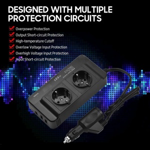 Invertor de Tensiune de la Priza Auto 12V la Priza EU Dubla 230V, 300W, Afisaj Digital - Img 2