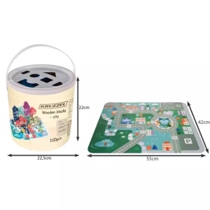 Joc tip puzzle cu oras si blocuri de lemn, 100 piese, multicolor - Img 2