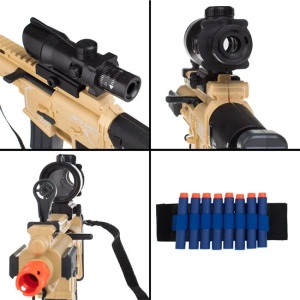 Jucarie arma tip mitraliera, cu sunete si lumina, 7 accesorii de lupta incluse - Img 2