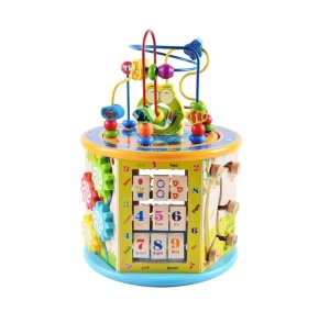 Jucarie educativa din lemn, tip hexagon, 8 in 1, centru de activitati, 36x20x25 cm, multicolor - Img 4