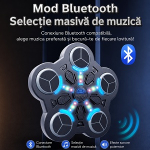 Jucarie Interactiva de Box pentru Copii, Tinta Electronica Inteligenta, 5 Zone de Lovire, Bluetooth, Muzica, Lumini LED, Efecte Sonore, Manusi Incluse - Img 3