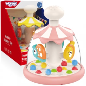 Jucarie Interactiva pentru Bebelusi, Carusel Rotativ cu Animale, 6 luni+, Plastic, Roz/Galben - Img 6