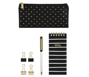 Kit de Birou cu Penar, Carnetel, Pix si 4 Agrafe – 7 Bucăți, negru