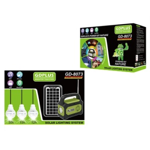 Kit solar camping GD-8073, Radio FM, MP3, Bluetooth, Lanterna, Powerbank, 3 becuri LED - Img 7