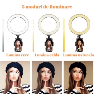 Lampa circulara LED 44cm, 18, cu intensitatea luminii reglabila, trepied si telecomanda, negru - Img 5