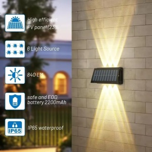 Lampa cu panou solar 6 LED, Montaj pe perete, Iluminare sus-jos, Lumina alb cald - Img 3