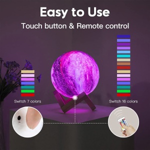 Lampa de veghe 3D, Model Luna cu suport de lemn, lumina multicolora, Telecomanda - Img 6