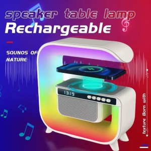 Lampa Smart LED RGB cu difuzor Bluetooth, Incarcare Wireless 15 W pentru Mobil, Ceas, Lumina Ambientala, Alarma, Alb - Img 4