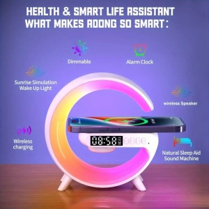 Lampa Smart LED RGB cu difuzor Bluetooth si Incarcare pentru Mobil, Ceas, Sounds Machine - Img 6