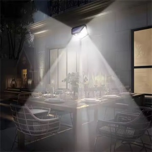 Lampa solara de perete, Jortan, cu senzor de msicare, 100 LED, IP66, 6000k, 1000lm, 13x6x7cm, negru - Img 2