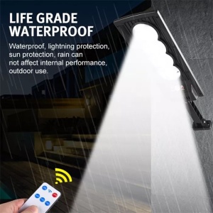 Lampa solara stradala cu telecomanda, Jortan, 150W, 90 COB LED, IP65, senzor miscare, 6500k, 1000lm, 51.6x15.5x34cm, negru - Img 4