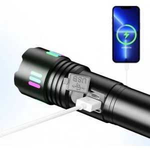 Lanterna LED de mana P45, Raza de actiune 500m, Afisaj baterie, Negru - Img 5