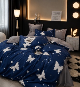 Lenjerie de Pat Matrimoniala din Finet, Set 6 Piese, Compozitie de calitate, Model cu Fluturi