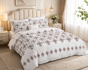 Lenjerie de Pat Matrimoniala din Finet, Set 6 Piese, Husa Pilota 200x230 cm, Cearceaf 220x240 cm, 4 Fete de Perna