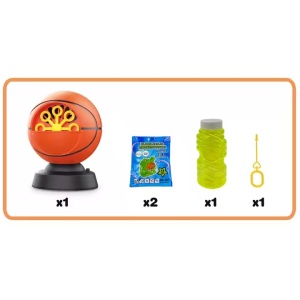 Masina de facut baloane de spaun in forma de minge de basket, pentru copii 2 ani+, recipient de 100ml, plastic, 15x10.5x10.5cm, portocaliu-negru - Img 6