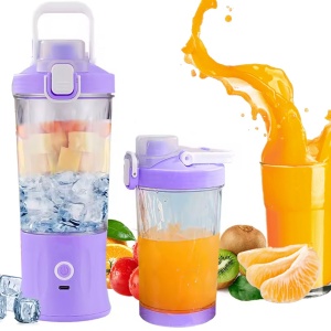 Mini blender portabil, reincarcabil, 60-70W, capacitate 600ml, pentru smoothies, cu pahar, lumina, incarcare USB C - Img 3