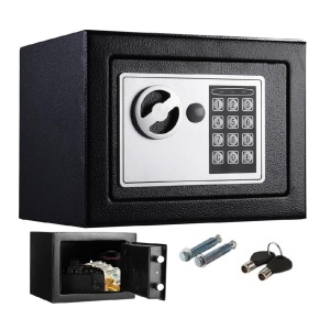 Mini seif electronic cu set de chei si cifru digital, Dimensiune 23x17x17 cm, Negru
