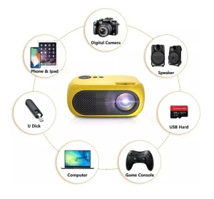 Mini videoproiector LED, portabil, 1080P, 1200LM, HDMI, Micro SD si USB, cu telecomanda, home cinema, galben - Img 4