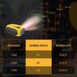 Mini videoproiector LED, portabil, 1080P, 1200LM, HDMI, Micro SD si USB, cu telecomanda, home cinema, galben - Img 7