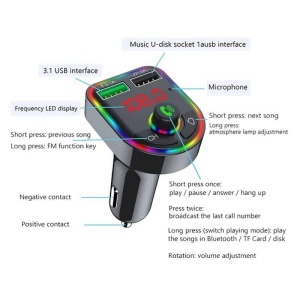 Modulator FM, cu Bluetooth 5.0, incarcare rapida, 3 porturi de incarcare, RGB, negru - Img 8