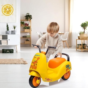 Motocicleta electrica cu 3 roti, pentru copii 2 ani+, baterie 6V4AH+1, 5km/h, plastic, cu difuzor, 50x43x68 cm, galben-portocaliu/alb-portocaliu - Img 5