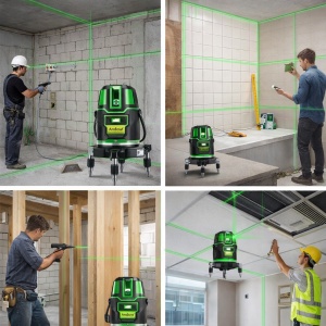 Nivela laser profesionala Andowl Q-SP01, Fascicul Verde, 5 Linii, Autonivelare 360°, Acumulator Inclus - Img 2
