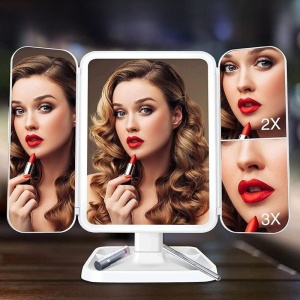Oglinda cosmetica cu LED pentru make-up, zoom 2X si 3X, lumina reglabila, buton touch, USB, alb - Img 2