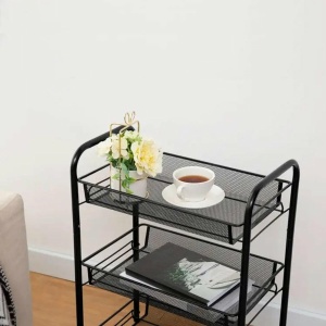 Organizator metalic multifunctional, cu 3 rafturi, cu roti, 64x44x26cm, negru - Img 7