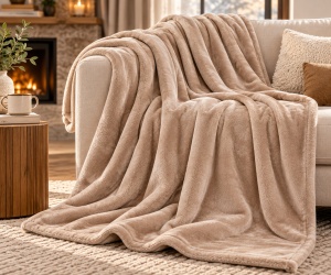 Patura catifelata la atingere, pentru o singura persoana, Dimenisune 220x150 cm, Culoare Bej