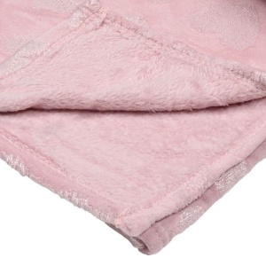 Patura catifelata la atingere, pentru o singura persoana, model reliefat cu inimioare si lurex auriu, 220x150 cm, roz - Img 2