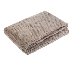Patura catifelata la atingere pentru pat dublu, model reliefat tip popcorn, 230x220 cm, crem - Img 1