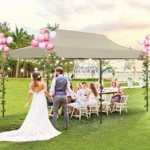 Pavilion textil Ecru Pop-Up, Dimensiune 3x3x2.6m, Structura Pliabila, Montaj rapid pentru gradina și evenimente - Img 3