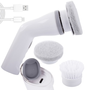 Perie elctrica rotativa, fara fir, 5W, cu 2 capete si incarcare USB Type C, si cablu inclus, pentru curatenie profunda, alb - Img 1