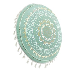 Perna de podea rotunda model mandala cu franjuri, Dimensiune Ø60 cm, verde/auriu