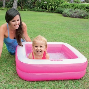Piscina Patrata pentru Copii, Intex, capacitate apa 57 L, dimensiune 86x86x25cm, roz-alb - Img 2