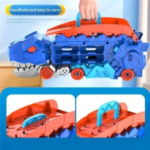 Pista pliabila cu camion in forma de dinozaur, cu 2 vehicule, 46x15x30cm, albastru - Img 4