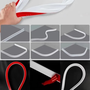 Prag din silicon autoadeziv, flexibil, pentru dus, vas WC, masina spalat sau pentru bucatarie, rezistent la mucegai, impermeabil, 1.5m, alb - Img 7
