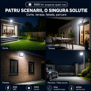 Proiector LED 50W, Iluminat Puternic 5000lm, Pentru exterior sau interior, Protectie IP66 - Img 3