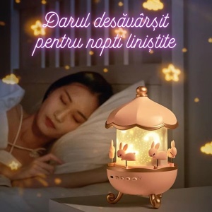 Proiector rotativ de stele, pentru copii, cu functie de lampa de veghe cu lumina ajustabila si muzica, 12 proiectii, roz pal - Img 6