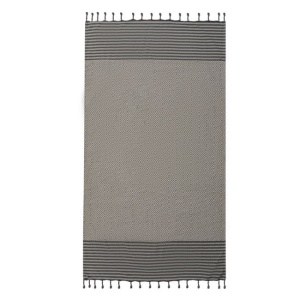 Prosop Hamam pentru Plaja, cu Modele Geometrice si Franjuri, din Bumbac, 180x100cm, Gri-Bej - Img 1