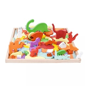 Puzzle 3D tip tetris, cu forme de animale, cu 76 de piese din lemn, pentru copii 3 ani+, 30x30x1.5 cm, multicolor - Img 3