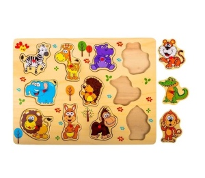 Puzzle Animale din Junglă, 11 piese, lemn, 30x22 cm
