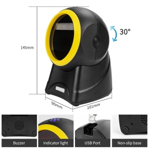 Scaner de coduri de bare cu cablu USB, 1D 2D QR, Omnidirectional, negru-galben - Img 10